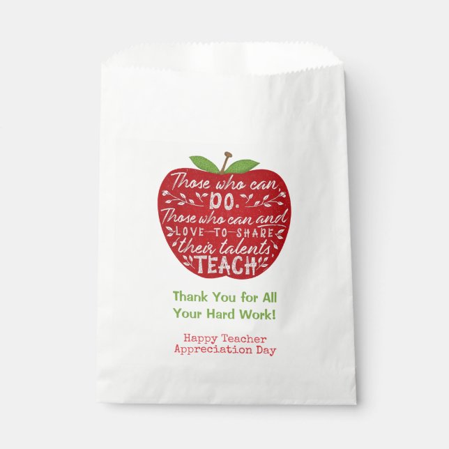 Sachets En Papier Merci enseignant scolaire | Citation Apple Teachin (Devant)