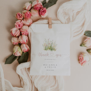 Sachets En Papier Merci Fleur sauvage Boho vert Mariage