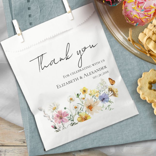 Sachets En Papier Merci | Fleur sauvage coloré Boho Mariage (Créateur téléchargé)