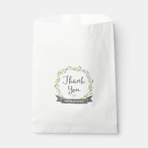 Sachets En Papier Merci Fleurs jaunes et Feuilles gris