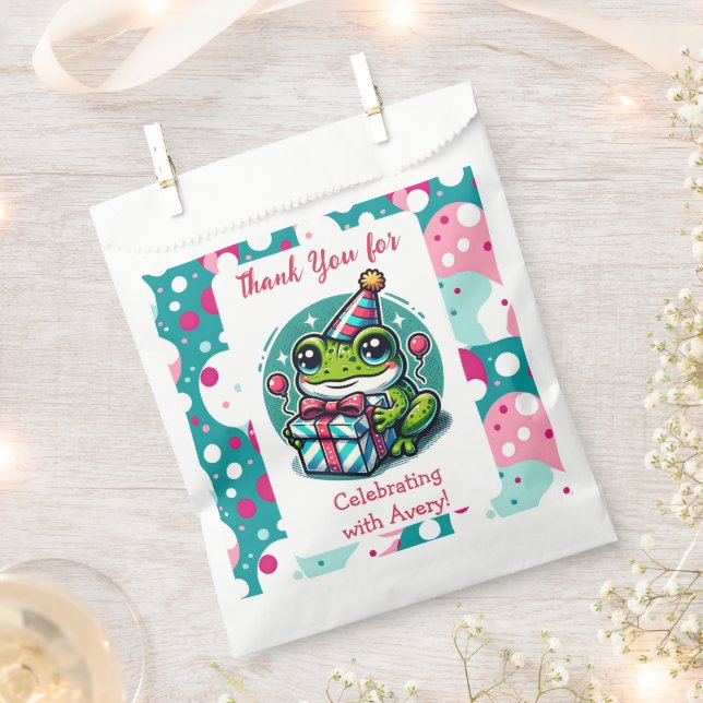 Sachets En Papier Merci Grenouille à thème Anniversaire de la fille (Coupé)