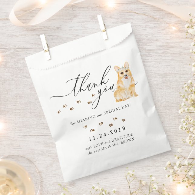 Sachets En Papier Merci Mariage de chien de Corgi (Coupé)