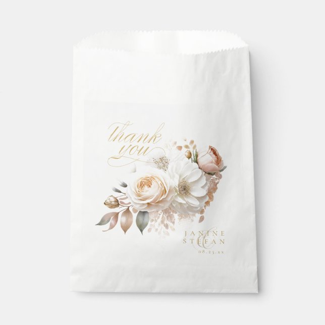 Sachets En Papier Merci Mariage Floral Drama White ID1022 (Devant)