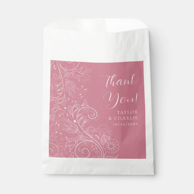 Sachets En Papier Merci Mariage floral rose poussiéreux (Devant)