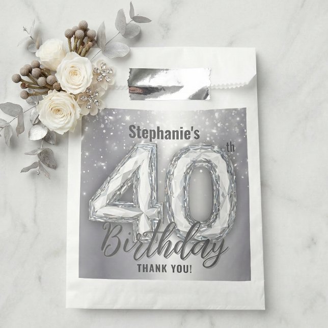 Sachets En Papier Merci pour les 40 ans de Silver Diamond Sparkle (Créateur téléchargé)