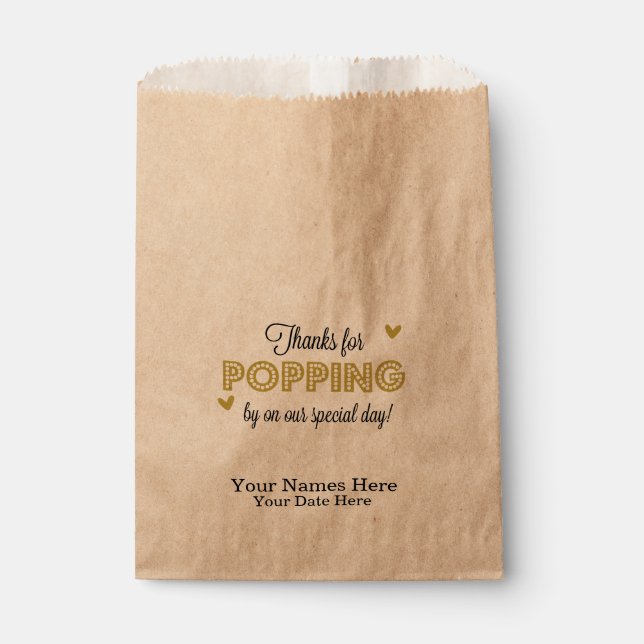 Sachets En Papier Merci pour Popping by, Gold Favors, Wedding Favors (Devant)
