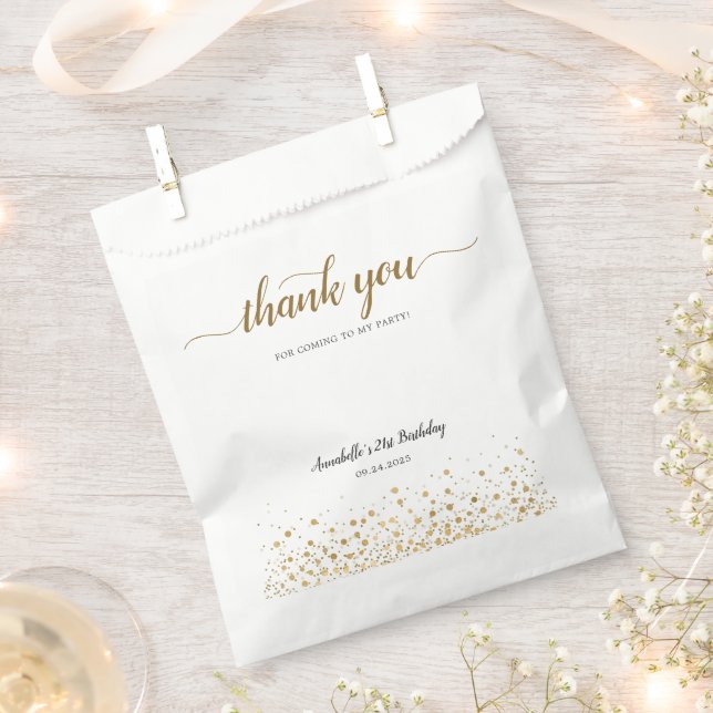 Sachets En Papier Merci pour venir Gold Confetti 21e anniversaire (Coupé)