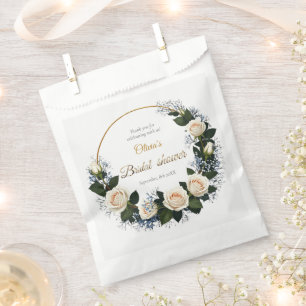 Sachets En Papier Merci Roses blanches et Bleu Bébé