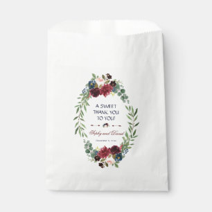 Sachets En Papier Merlot Marine Bleu Floral Fleur Mariage MERCI