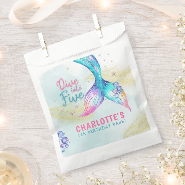 Sachets En Papier Mermaid Tail Glitter Dive into Five birthday (Coupé)