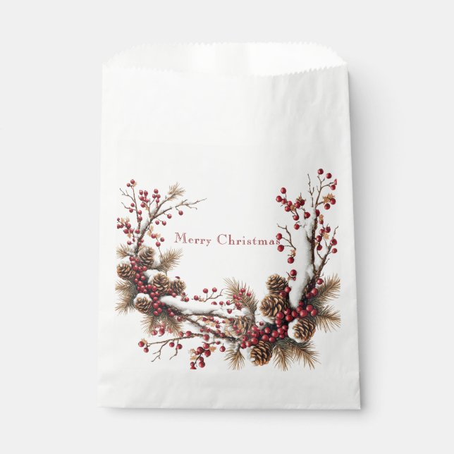 Sachets En Papier Merry Christmas Red Berries Pine Cones Snow (Devant)