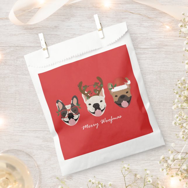 Sachets En Papier Merry Woofmas Têtes de Noël (Coupé)