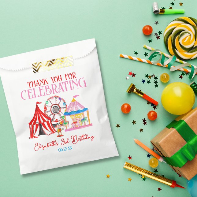 Sachets En Papier Mignonne Main Drake Carnival Circus Anniversaire (Cute Hand Drawn Carnival Circus Birthday Favor Bag)