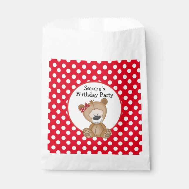 Sachets En Papier Mignonne Ours en Teddy avec Anniversaire Pois (Devant)