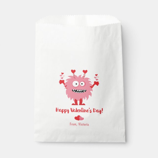 Sachets En Papier Mignonne Saint Valentin Coeurs de monstre rose (Devant)