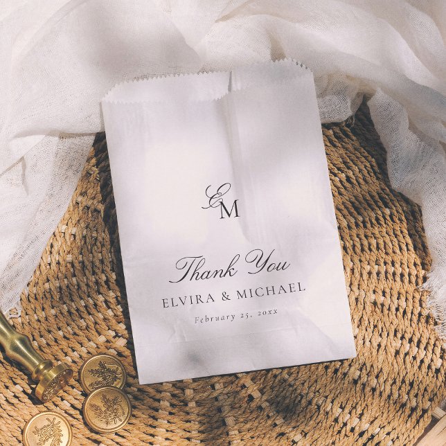 Sachets En Papier Minimalist Monogram Editorial Wedding Thank You (Créateur téléchargé)