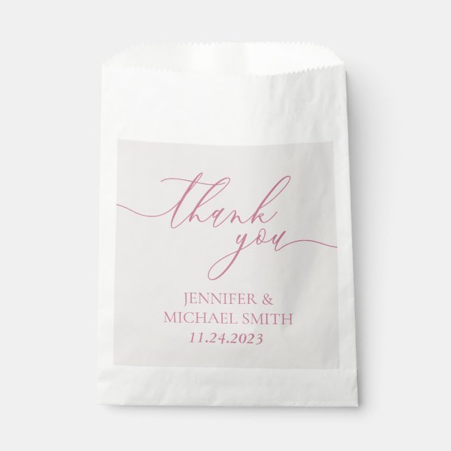 Sachets En Papier Minimaliste Propre Merci rose écriture beige (Devant)