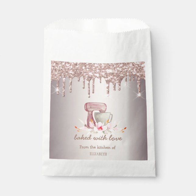 Sachets En Papier Mixer Flowers Rose Gold Glitter Drips Bakery    (Devant)