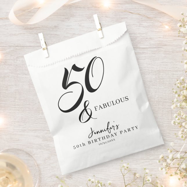 Sachets En Papier Modern Elegant Black White Fifty Fabulous Birthday (Coupé)