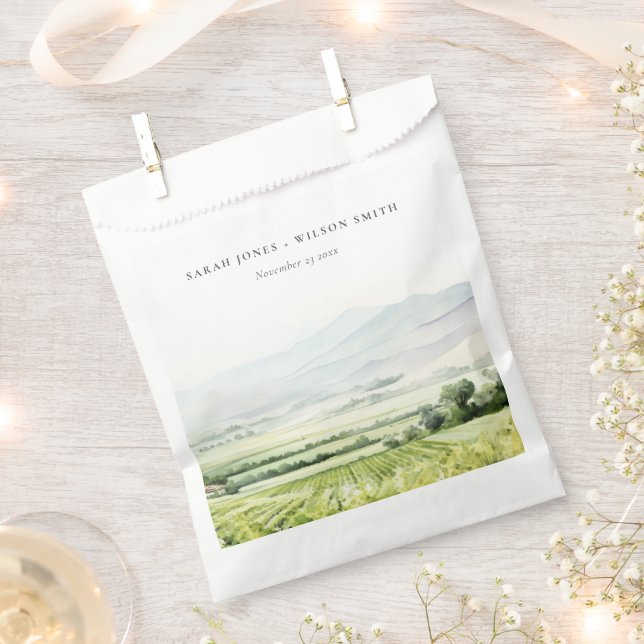 Sachets En Papier Moderne Chic Aquarelle Vignoble Paysage Mariage (Coupé)