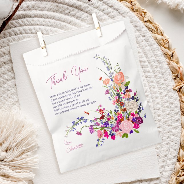 Sachets En Papier Moderne chic fleurs sauvages script nuptiale douch (Modern chic wild flowers script bridal shower favor bag)