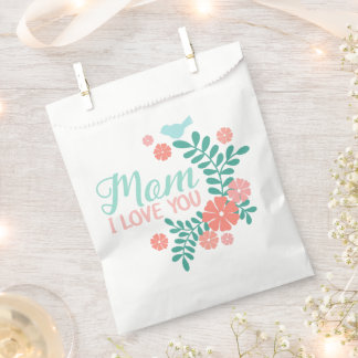 Sachets En Papier Mom I love you text in cute floral bird design