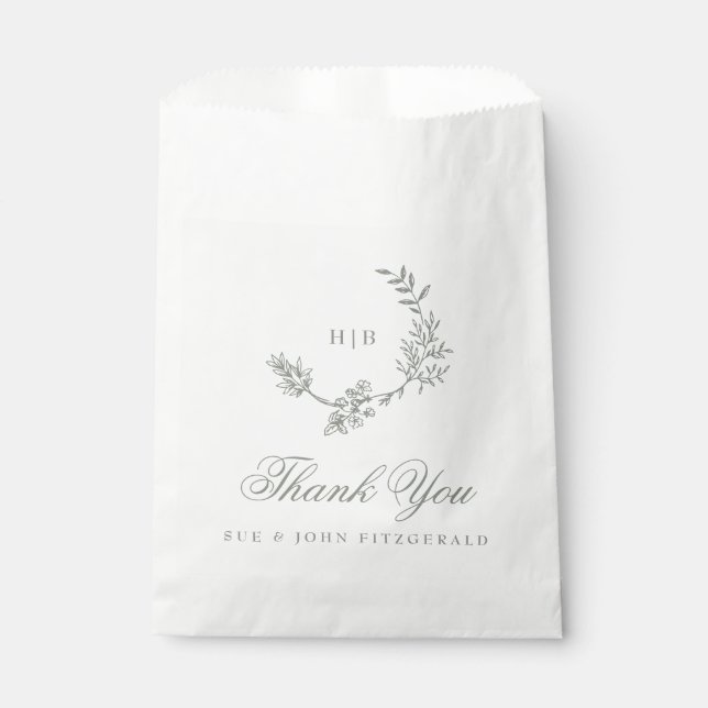 Sachets En Papier Monogram Sage Green Wreath Classic Mariage invité (Devant)