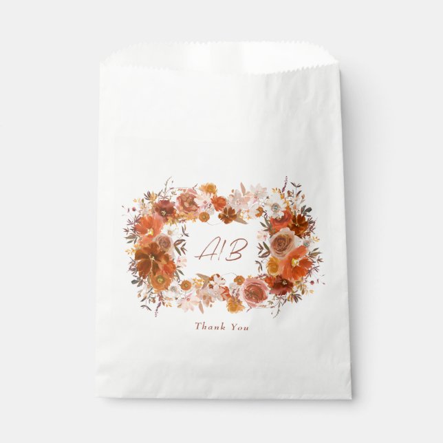 Sachets En Papier Monogramme Crème de courge Florale Mariage en terr (Devant)
