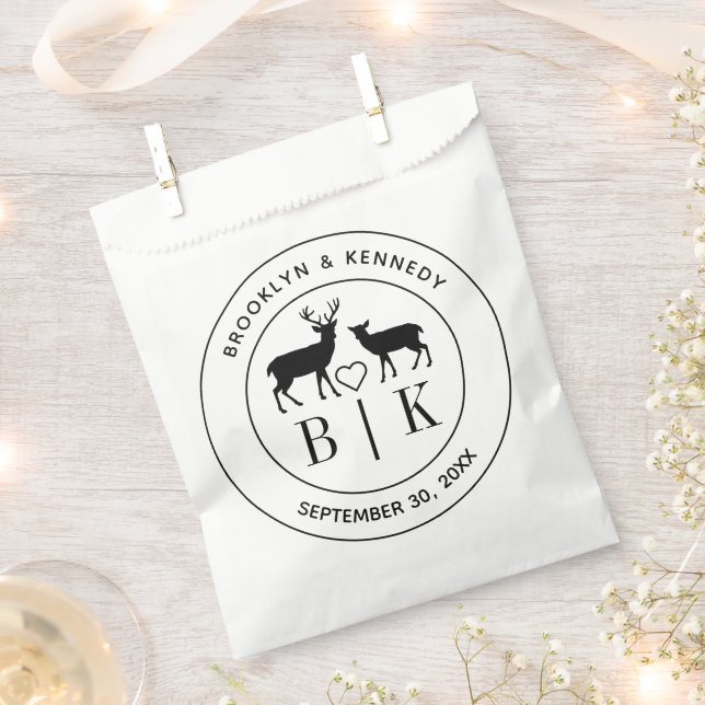 Sachets En Papier Monogramme de cerf Rustique Mariage Couple Nom (Coupé)