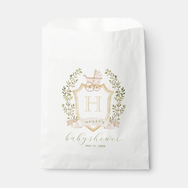 Sachets En Papier Monogramme de la crête de bébé | Baby shower neutr (Devant)