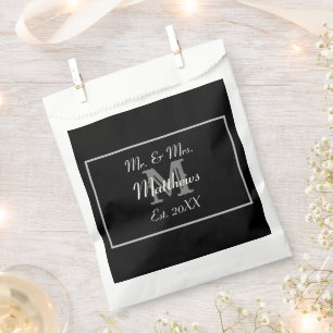 Sachets En Papier Monogramme Noir et Blanc Est. Mariage de date
