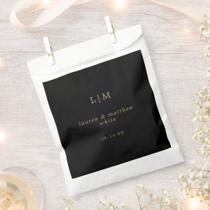 Sachets En Papier Monogramme noir et or simple Mariage élégant