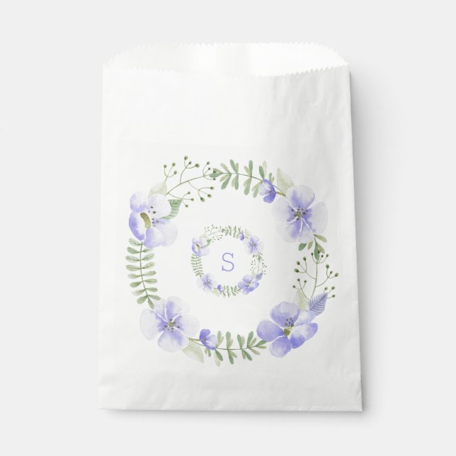 Sachets En Papier Monogramme violet Aquarelle Florale Mariage élégan (Devant)
