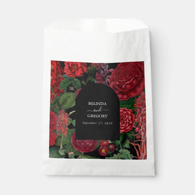Sachets En Papier Moody Florals Arc Noir Bourgogne Rouge Mariage (Devant)