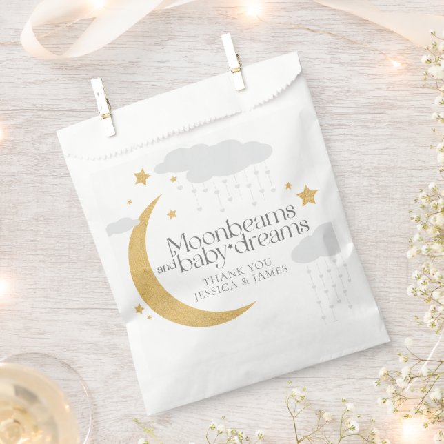 Sachets En Papier Moonbeams and baby dreams baby shower gray gold (Coupé)