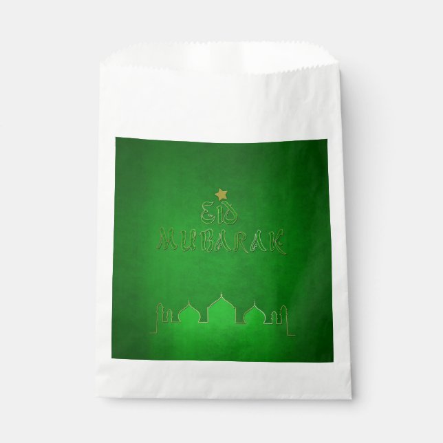 Sachets En Papier Mosquée verte de l'or de l'Aïd Moubarak (Devant)