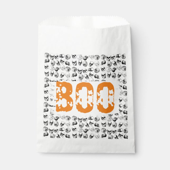 Sachets En Papier Motif de crâne Éffrayant Orange Boo Halloween (Devant)
