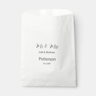 Sachets En Papier mr & mrs nom année de mariage couple simple jaune
