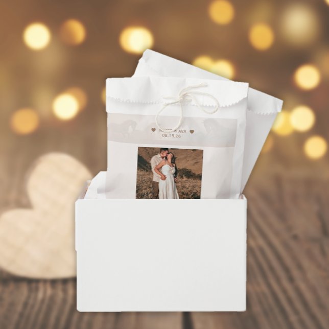 Sachets En Papier Nature Hors Mariage Ajouter Photo Custom (Custom Add Photo Wedding Favor Bags)