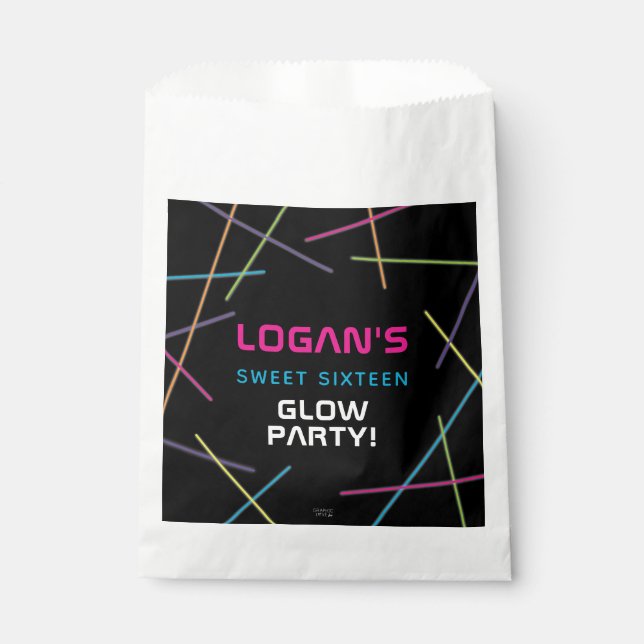 Sachets En Papier Neon Sweet 16 Anniversaire Glow Party (Devant)