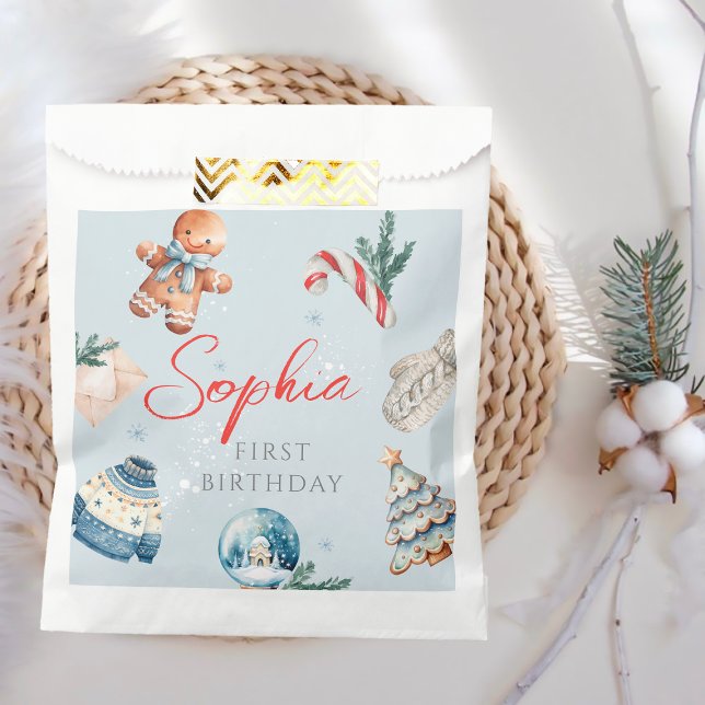 Sachets En Papier Noël Aquarelle hiver Première fête d'anniversaire (Créateur téléchargé)