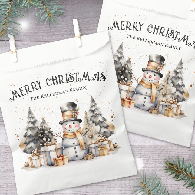Sachets En Papier Noël blanc et noir (Black White Festive Winter Merry Christmas Favor Bag)