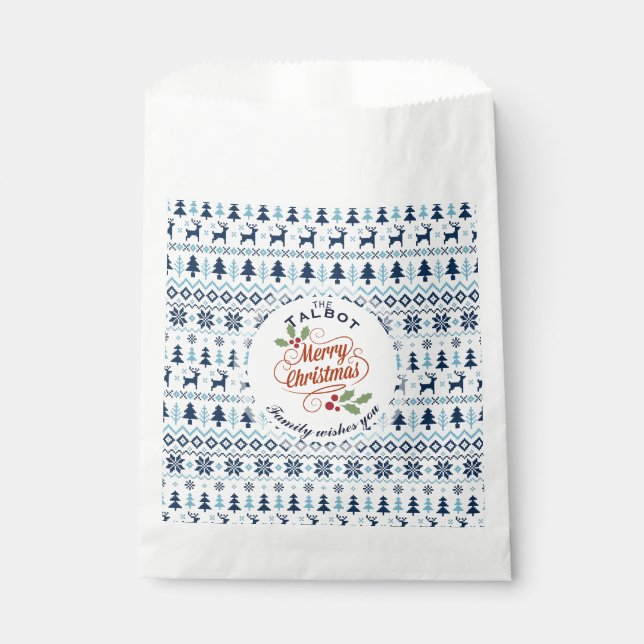 Sachets En Papier NOËL Bleu Traditionnel Favoriser Sac personnalisé (Devant)