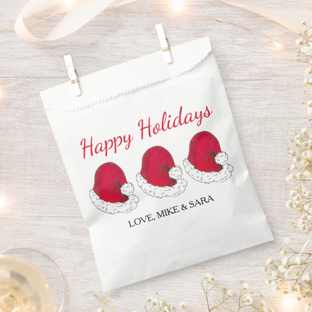 Sachets En Papier Noël Casquette du Père Noël Rouge Joyeuses fêtes (Coupé)