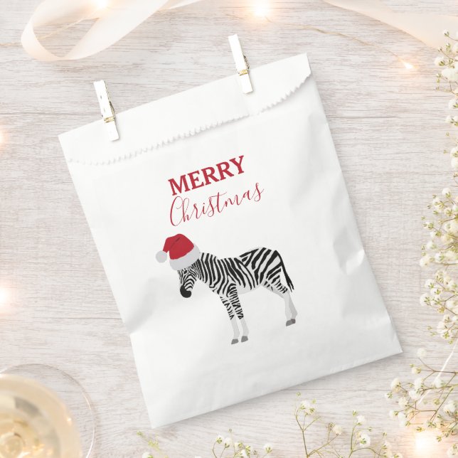 Sachets En Papier Noël Zebra Funny Animal avec Santa Hat (Coupé)