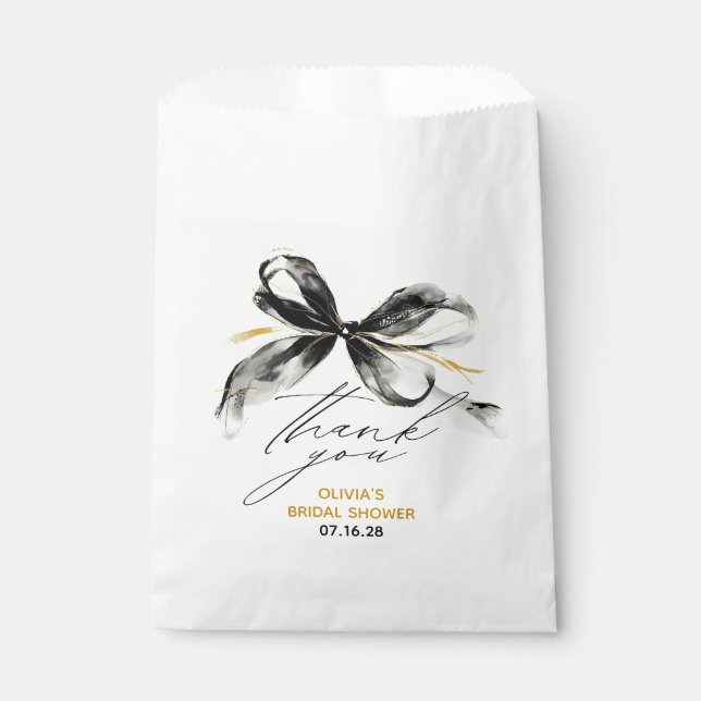 Sachets En Papier Nœud noir et or capricieux Merci (Devant)