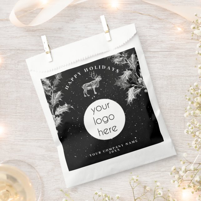 Sachets En Papier Noir Rustique Blanc Vacances Affaires Logo Noël (Coupé)