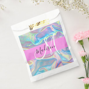 Sachets En Papier Nom du monogramme d'iridescendance rose-fille