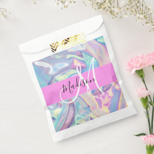 Sachets En Papier Nom du monogramme d'iridescendance rose-fille