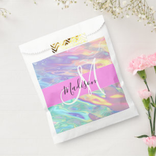 Sachets En Papier Nom du monogramme d'iridescendance rose-fille